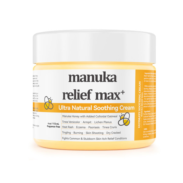 Max Strength Treat Natural Organic Manuka Honey Cream Ointment, Soothing Relief for Dry, Heat Rash, Hidradenitis, Itchy, Eczema, Psoriasis, Leg, Belly, Armpit, Foot, Hand, Irritable Skin For All Ages