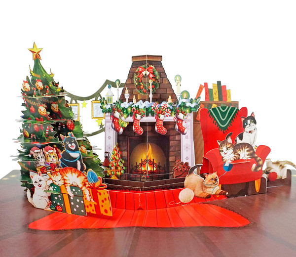 CUTPOPUP Christmas Card Pop Up, 3D Xmas, New Year, Holiday Greeting Card (Xmas Fireplace)