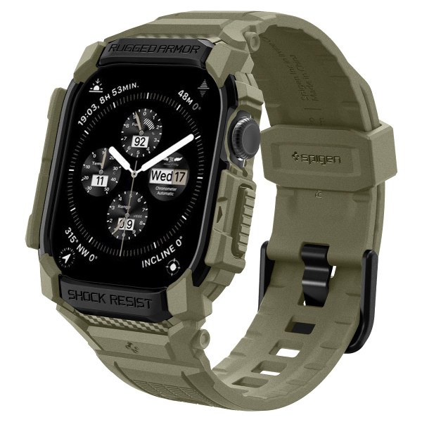 Spigen for Apple Watch Series 11 46mm Band, Apple Watch Series 10 46mm Band, Rugged Armor Pro Case with Strap - Vintage Khaki