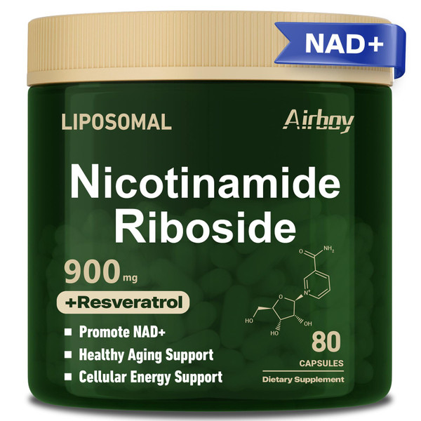 Airboy Liposomal Nicotinamide Riboside 900 mg, NAD Supplement with Resveratrol & Quercetin, Third-Party Tested, Anti-Aging, Energy, Focus- 80 Count