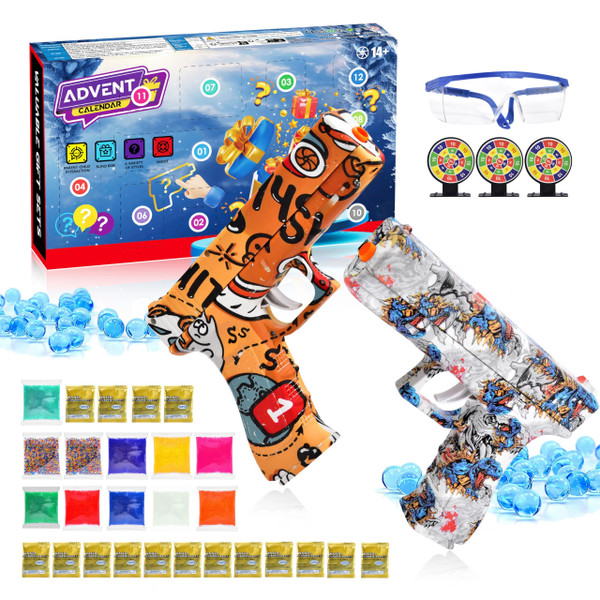 2 PCS Gel Ball Blaster Splat Orby Gun, Gel Gun Blasters with Gel Ammo, Target & Goggles, for Ages 14+