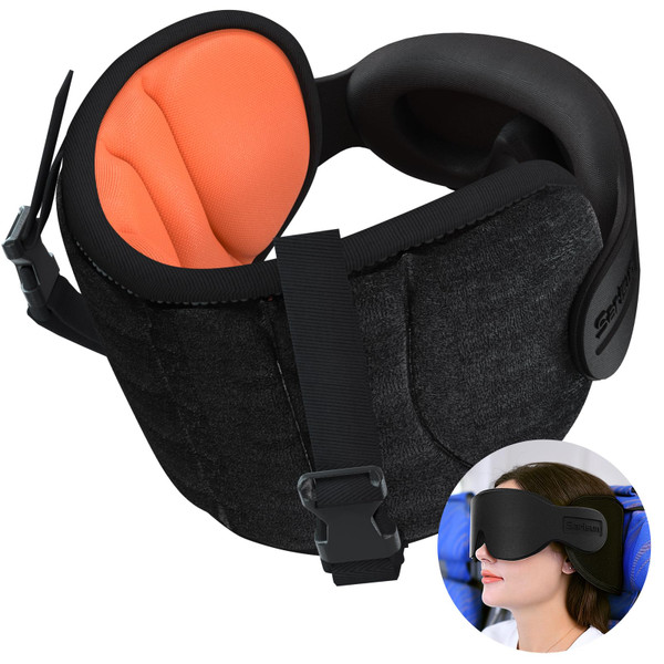SARISUN Travel Pillows for Airplanes, Airplane Pillow for Long Flight, Airplane Head Strap with Eye Mask for Sleep, Travel Neck Pillow for Car Road Trip, 360° Support Headrest, Stop Bobblehead, Orange SARISUN Travel Pillows for Airplanes, Airplane Pillow for Long Flight, Airplane Head Strap with Eye Mask for Sleep, Travel Neck Pillow for Car Road Trip, 360° Support Headrest, Stop Bobblehead, Orange