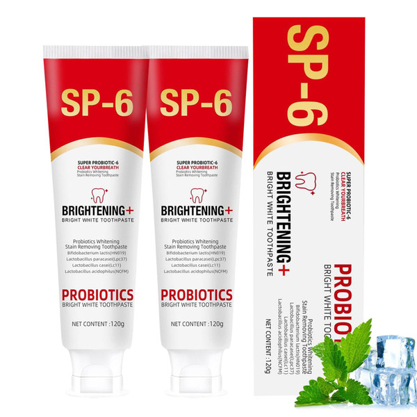 SP-6 Ultra Whitening Toothpaste, SP8 Probiotic Toothpaste, SP6 Toothpaste, Fresh Breath, Deep Cleaning Care Stain Removal Toothpaste (SP6-2 Pack, Extra Whitening Natural Mint)
