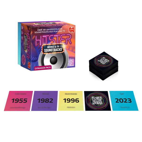 Jumbo Hitster Film & Series Soundtracks, German Expansion, 154 Music Cards, Party & Card Game for Adults and Families, 2 to 10 Players, from 16 Years, German (DE)