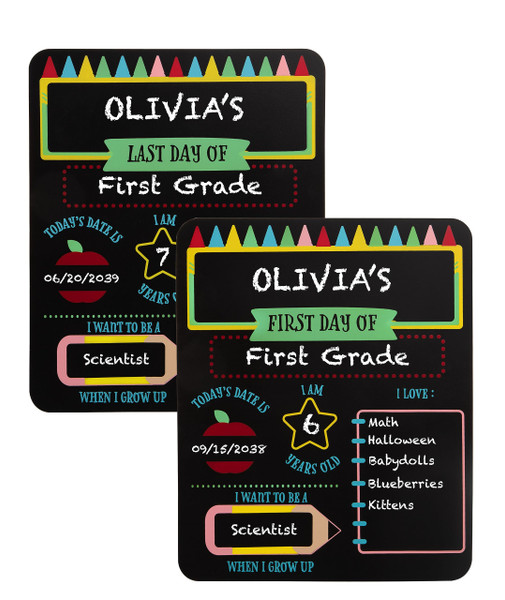 Pearhead First and Last Day of School Reversible Chalkboard, Milestone Board, Reusable Photo Sharing Prop with Chalk, Celebrate School Memories and Milestones