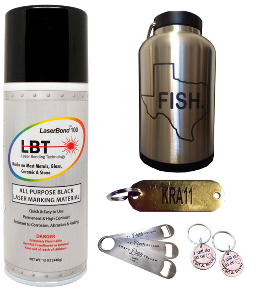LaserBond 100 Aerosol Black Laser Marking Spray 12 oz, Compatible with CO2 Fiber Diode and YAG Laser Engravers, Permanent Marks on Metal Glass Stone and Ceramic