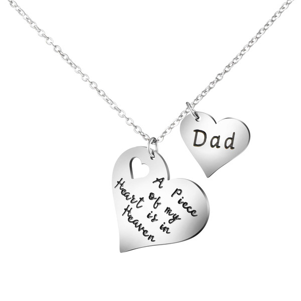 JoycuFF A Piece Of My Heart is In Heaven Memorial Gifts for Loss of Dad Papa Father Pendant Necklace Sympathy Gifts for Women Sister Best Friend Remembrance Jewelry