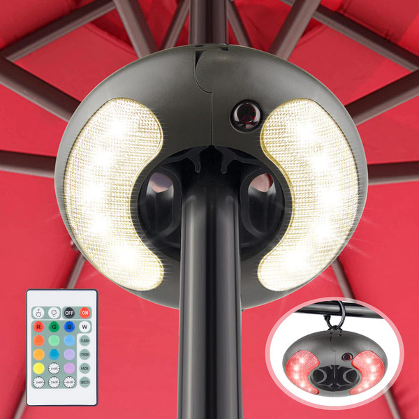 LUXSWAY Patio Umbrella Lights Battery Operated,12 Color Changing Outdoor Hanging Umbrella Light for Pole with Infrared Remote,18 LEDs Warm White,4 Lighting Modes,4 Timer Setting for Camping,Tents