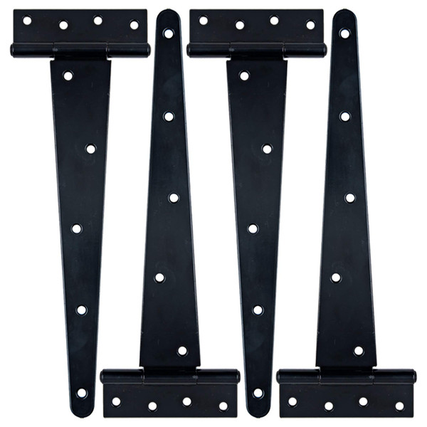 HLMOptimo Heavy Duty T Hinge Tee T Strap Shed Gate Barn Fence Door Hinge Wrought Rustproof All Size Black (4 pcs, 12 inch)