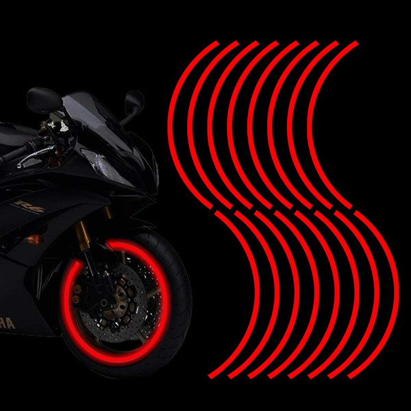 Leasinder 16pcs 17-19'' Reflective Wheel Rim Stripe Decal Sticker for Motorcycle Wheels Car Cycling Bike Bicycle Night Safety Decoration Stripe Universal Reflective Rim Stickers (Style 1 Red)