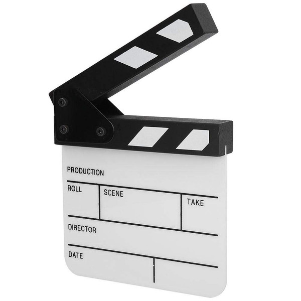 Mini Acrylic Clap Board Director Scene Clapperboard TV Movie Action Board Film Cut Prop with Pen for Shoot Props/Advertisement/Home Decoration/Cosplay/Background(Black+White Whiteboard)