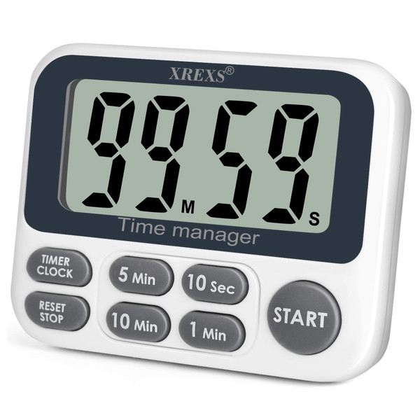 XREXS Digital Kitchen Timer, Magnetic Countdown Up Cooking Timer with Large LCD Display, Adjustable Volume, Loud Alarm & Strong Magnet for Teachers (Batteries Included)
