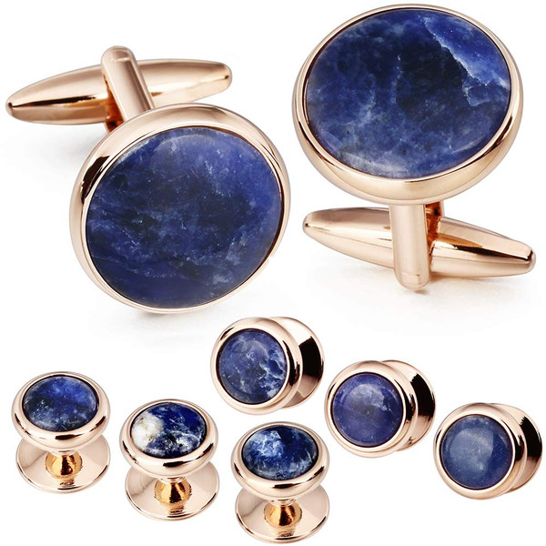 HAWSON Cufflinks and Tuxedo Studs Set for Men with Gift Box, Mother-of-Pearl Cuff links for French Cuff Shirt and Dress Shirt, Suitable for Wedding, Birthday, Party