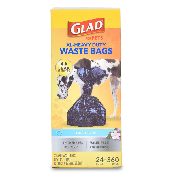 Glad Extra Large, Heavy Duty Scented Dog Waste Bags Value Pack - 360 Count