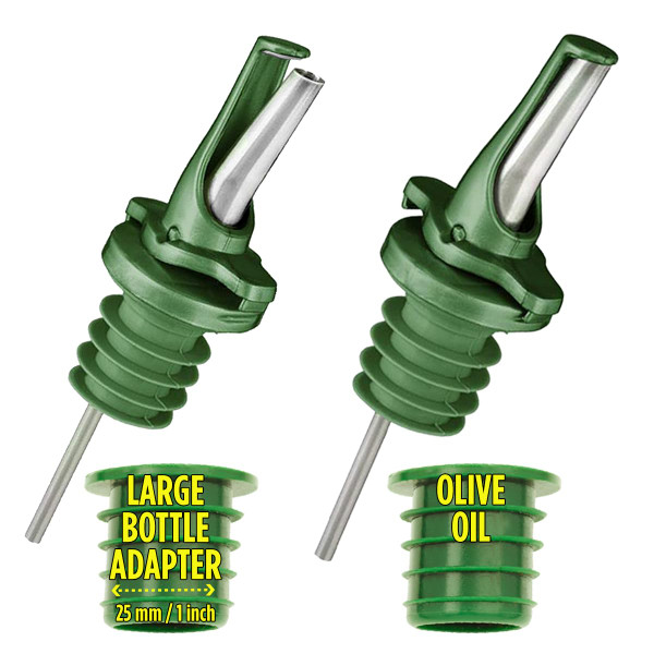 BPA‑Free Olive Oil Bottle Spouts, Leakproof Olive Oil Dispenser Spout with Hygienic One‑Hand Open/Close, Dust Cap & Screen Alternative, 2‑Pack Green