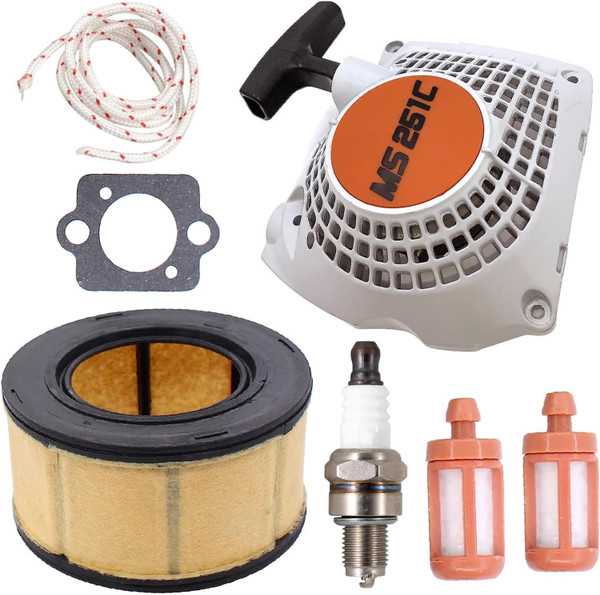 Hippotech Pull Start Starter Rewind Recoil Assembly with Air Filter Fuel Filter Spark Plug Kit for Stihl MS251C Chainsaw