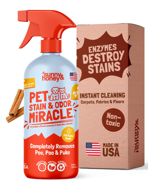 Sunny & Honey Pet Stain Remover & Enzyme Cleaner - 32 Fl Oz, Fall Spice - Carpet Deodorizer & Urine Odor Eliminator for Dog Pee, Cat Urine, Upholstery & Furniture