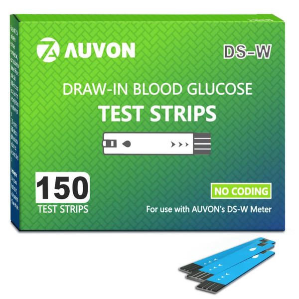AUVON DS-W Draw-in Blood Glucose Test Strips for use with AUVON DS-W Diabetes Sugar Testing Meter (No Coding Required, 150 Count)