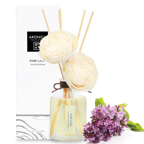 Aronica Twin Sola Diffuser - Pure Lilac Fragrance, 160ml / 5.41 Floz, Lilac Scented Products, Flower Reed Diffusers for Home Aesthetic Decor