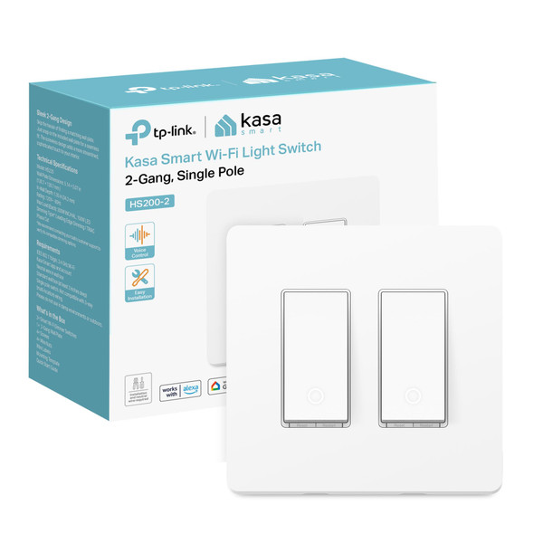 Kasa Smart Switch 2-Gang HS200-2, Single Pole,Neutral Wire Required, 2.4GHz Wi-Fi Light Switch Compatible with Alexa and Google Home, UL Certified, No Hub Required, White Kasa Smart Switch 2-Gang HS200-2, Single Pole,Neutral Wire Required, 2.4GHz Wi-Fi Light Switch Compatible with Alexa and Google Home, UL Certified, No Hub Required, White