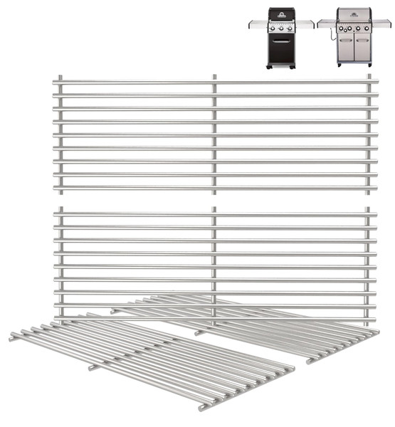 17 3/8" Grill Grates for Broil King Baron Grill Replacement Parts 320 340 420 440 490 9761-67 Huntington Replacement Parts 2122-67 6020-54 6020-57 Sterling 5020-54, Broil-Mate, Stainless Steel, 4PCS
