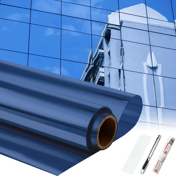 Pushglossy 36 Inchx26 ft One Way Window Film Privacy Daytime Reflective Mirror Window Tint Sun Blocking Thermal Insulated Film Heat Control Static Cling Tint Anti UV Home Office (Blue Silver) Pushglossy 36 Inchx26 ft One Way Window Film Privacy Daytime Reflective Mirror Window Tint Sun Blocking Thermal Insulated Film Heat Control Static Cling Tint Anti UV Home Office (Blue Silver)