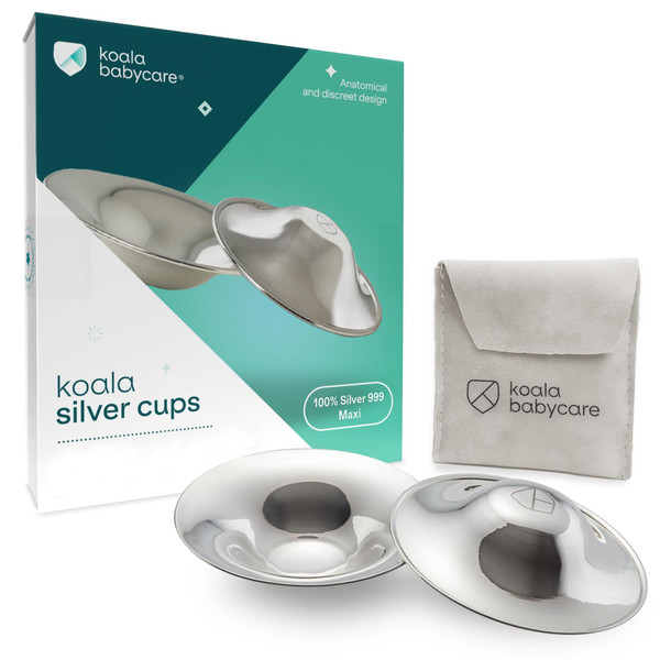 Koala Babycare The Original Nursing Cups 100% Silver – Nipple Shields for Nursing Newborn - Breastfeeding Essentials Protect and Soothe Cracked Nipples - Maxi Size