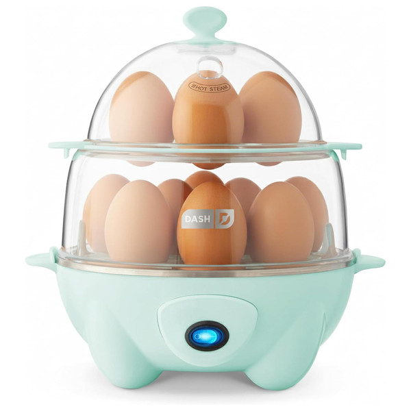 Dash Deluxe Egg Cooker - Boiler, Poacher & Steamer - Includes Measuring & Recipe Guide - Dishwasher Safe - Holds 12 Eggs, Aqua