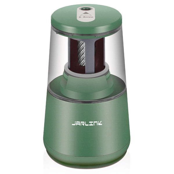 JARLINK Electric Pencil Sharpener, Heavy-Duty Helical Blade to Fast Sharpen, Auto Stop for No.2/Colored Pencils(6-8mm), AC Adapter/Battery Operated in School Classroom/Office/Home (Green)