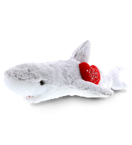 DolliBu I Love You Valentine Plush Big Eye Great White Shark - Cute Stuffed Animal with Red Heart and Name Personalization Gift for Valentines Day, Birthday, Anniversary, Romantic Date - 23 Inches