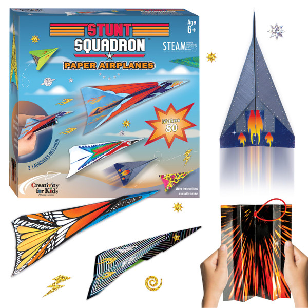 Creativity for Kids Stunt Squadron Fold & Launch Paper Airplanes: Create 80 Paper Airplanes, STEM Science Kit for Kids, Airplane Craft Kit for Kids, Gifts and Toys for Boys (Ages 6+)