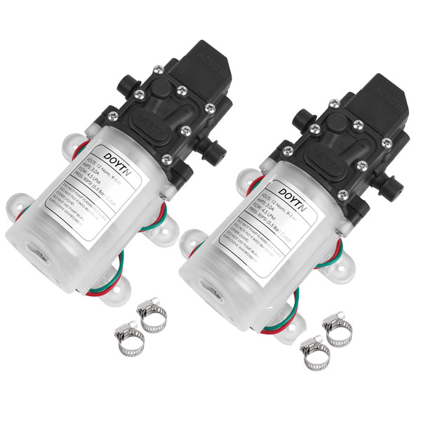 12V DC Fresh Water Pump with 2 Hose Clamp 12 Volt Diaphragm Pump Self Priming Sprayer Pump with Pressure Switch 4.5 L/Min 1.2 GPM 80 PSI Adjustable for RV Camper Marine Boat La Transparent color (2)