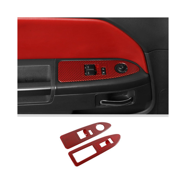 JWWY for Challenger Window Switch Panel Power Window Control Button Cover Trim for 2009-2014 Dodge Challenger Interior Accessories, ABS Red Carbon Fiber