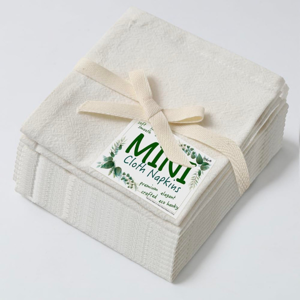 Urby Eco Hanky 10x10in Reusable Linen/Cotton Napkins. Small Cloth Napkins. Eco Friendly. Ideal Use As Kids Napkins for Lunch. Dinners. Occasions Like Weddings,Birthday,Cocktail Parties. (WH,12pk)