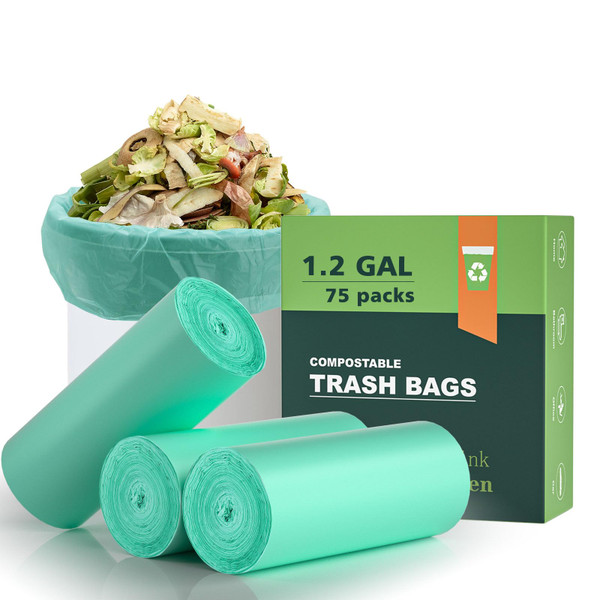 Trash Bags Small 1.2 Gallon AYOTEE, Garbage Bags for Home Office Kitchen fit 5 Liter 5L,1 Gal,74 count, Mini Compostable Bathroom Wastebasket Can Liners(Green)
