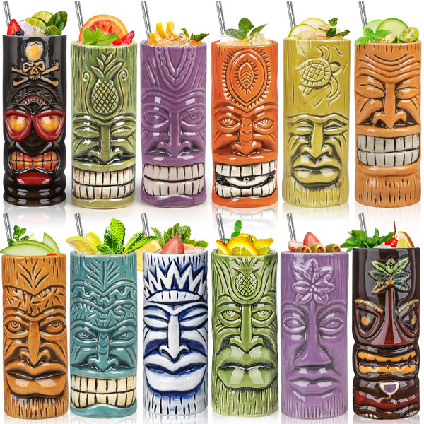 SuproBarware Tiki Mugs Set of 12 - Large Cocktail Tiki Glasses Hawaiian Party Cute Exotic Cocktail Glasses Hawaiian Ceramic Mug SuproBarware Tiki Mugs Set of 12 - Large Cocktail Tiki Glasses Hawaiian Party Cute Exotic Cocktail Glasses Hawaiian Ceramic Mug