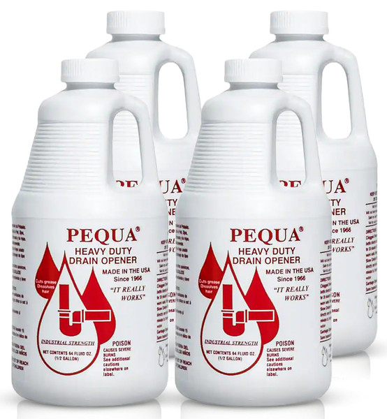 PEQUA INDUSTRIES 64 oz Pequa Heavy Duty Drain Opener - Powerful, Non-Acid, Fast-Acting Formula, Safe for All Pipes, Industrial strength Drain Cleaner for Sinks, Tubs, Septic Tanks (Pack of 4)