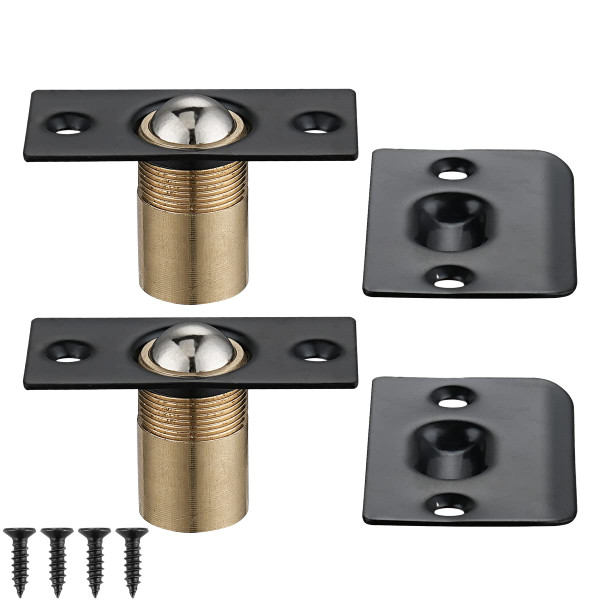 JQK Closet Door Ball Catch Hardware, Stainless Steel Catch Adjustable with Strike Plate, Black Finish 4 Pack, HBC100-BK-P4