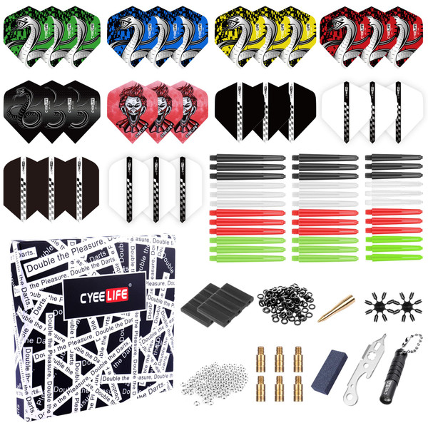 CyeeLife 180 Piece Darts Accessories Kit, Includes Flights, Shafts, Rubber O-Rings, Flight Protecter and Accessories