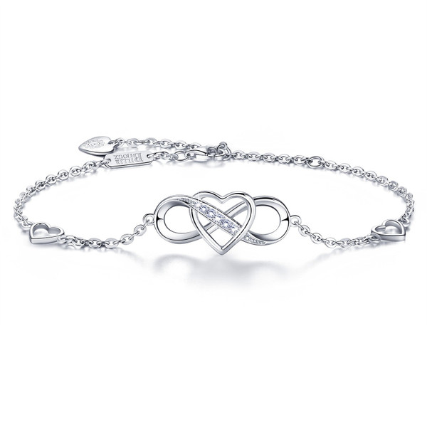 Billie Bijoux Women 925 Sterling Silver Infinity Bracelet Forever Love” Infinity Heart White Gold Plated Diamond Adjustable Bracelet Best Gifts