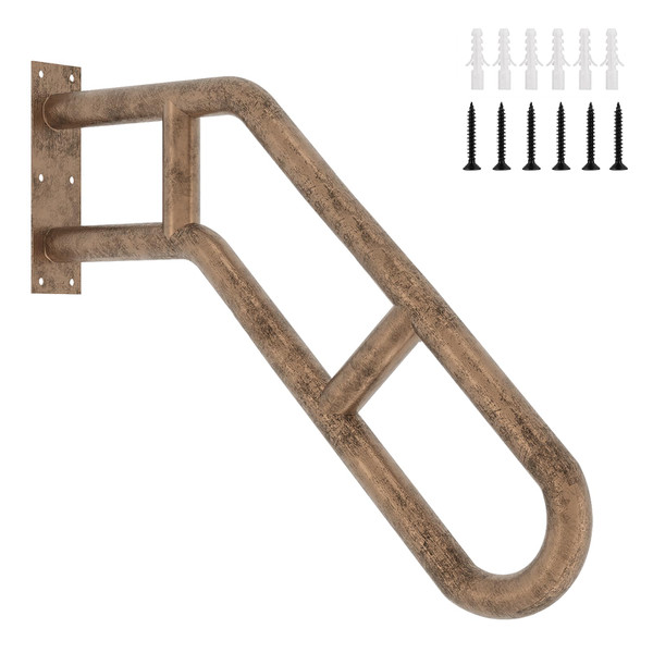 Ironlux Hand Rails, Upgraded Handrails for Outdoor 1-3 Steps, 27" Bent U-Shaped Wall Mount Handrail, Antique Metal Stair Railing with 2 Anti-Skid Crossbar for Garage, Porch, Garden, Yard