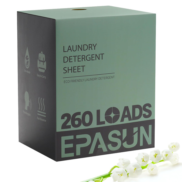 Laundry Detergent Sheets 260 Loads, Fresh Scent, Eco-Friendly Liquidless Soap Strips, Plant-Based, Hypoallergenic Washing Supplies