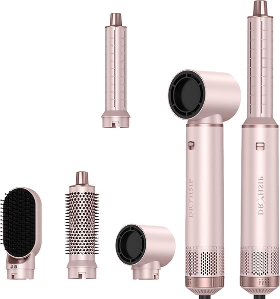 5 in 1 Hair Styler & Hair Dryer Brush, Low-Speed Negative Ionic Air Styler Drying, Multi Hair Styler, Professional Blow Dryer Brush for Curling Volumizing Straightening Styling(Pink)