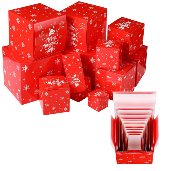 TecUnite 12 Pcs Christmas Prank Gift Box Nesting Gift Boxes Funny Prank Boxes for Xmas Birthday Wrapping, 1.9-6.3 Inch(Merry Christmas)