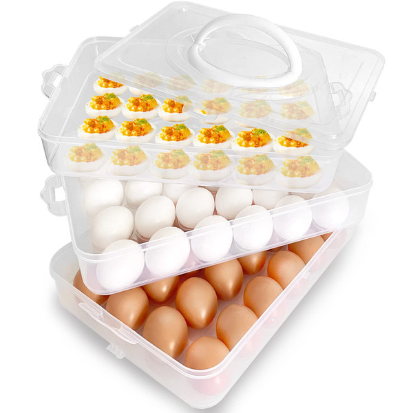 Anyumocz 72 Eggs Holder,3-Layer Deviled Egg Tray with Lid,Egg Containers for Deviled Egg,Egg Carrier Box Dispenser Container with Handle for Refrigerator