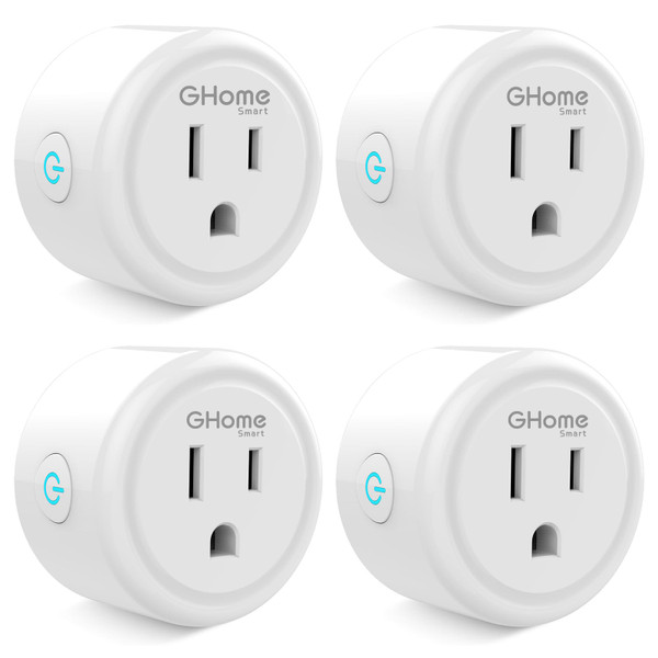 GHome Smart Plug Mini, WiFi Smart Outlet Plug Works with Alexa and Google Home, Timer Outlet with APP Control, 2.4GHz Network Only, No Hub Required, ETL FCC Listed (4 Pack), White