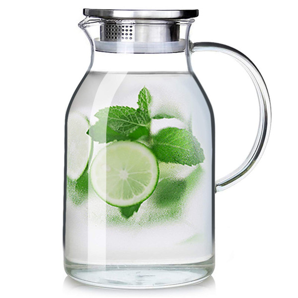 105OZ Glass Pitcher with Lid and Spout - High Heat Resistance Pitcher for Hot/Cold Water & Iced Tea (XL3.0L)