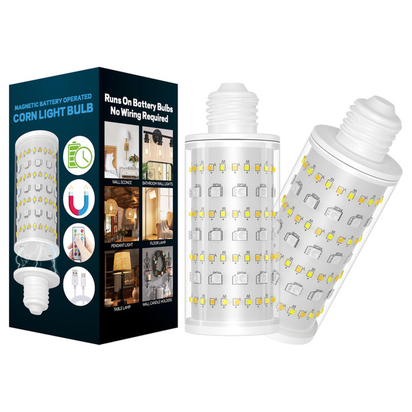 Battery Operated Light Bulb With Remote Control, 2 Pack Rechargeable Light Bulbs 360° lighting For Non-Hardwired Lamp, 10000mAh RGB Dimmable Bulbs Lighting Time Up To 60 Hrs for Home Power Outage