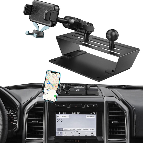 Surfcabin Dash Mount Phone Holder Compatible with 2015-2020 F150 2017-2022 F250 F350 Metal Cellphone Mounting Bracket Stand for Most CellPhones