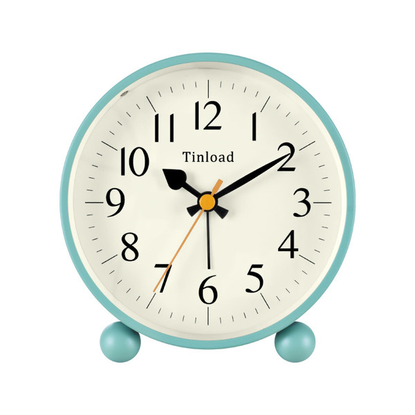 Tinload 4.5" Vintage Retro Analog Alarm Clock, Super Silent Non Ticking Small Clock with Manual Light, Snooze, Battery Operated, for Living Room, Bedroom, Bedside, Desk(Green)